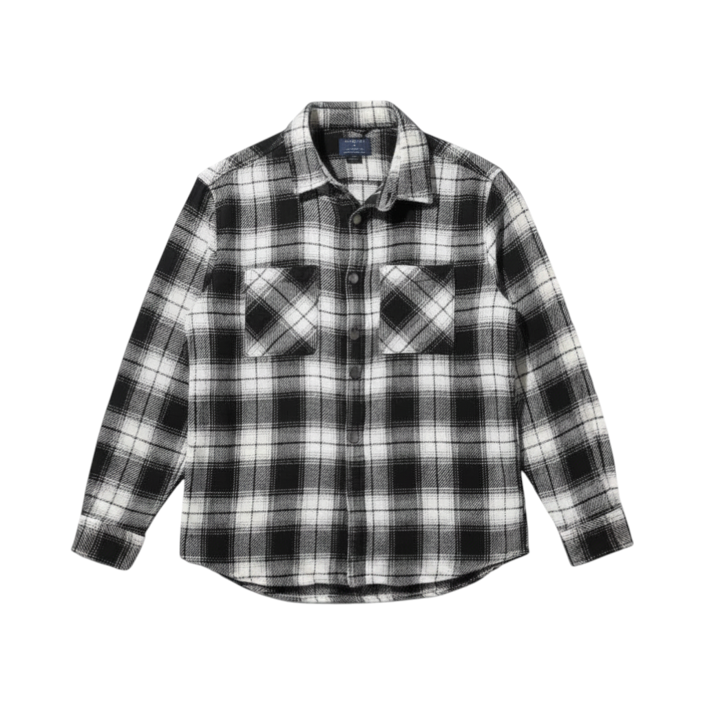 Black & White Plaid Flannel Button-Up Shirt