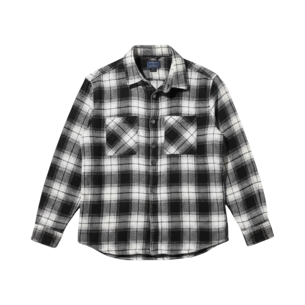 Black & White Plaid Flannel Button-Up Shirt