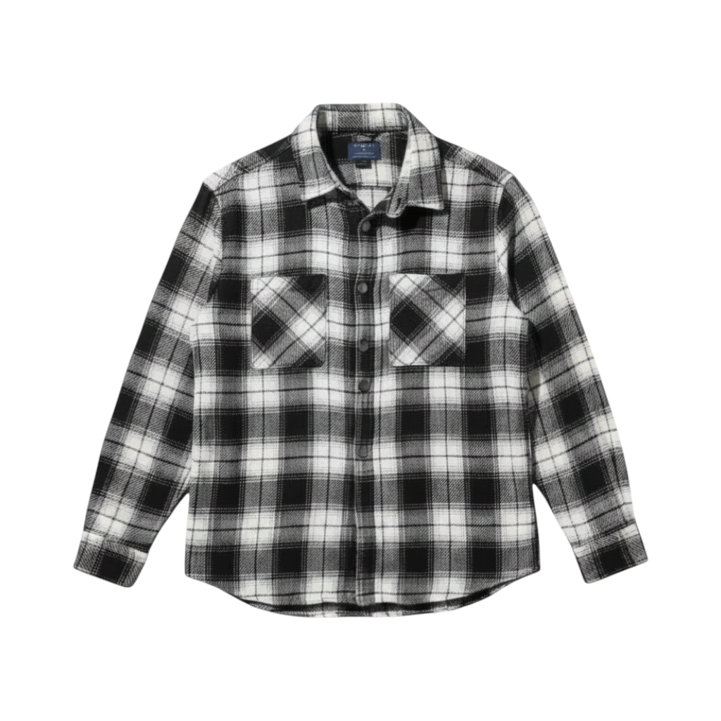 Black & White Plaid Flannel Button-Up Shirt