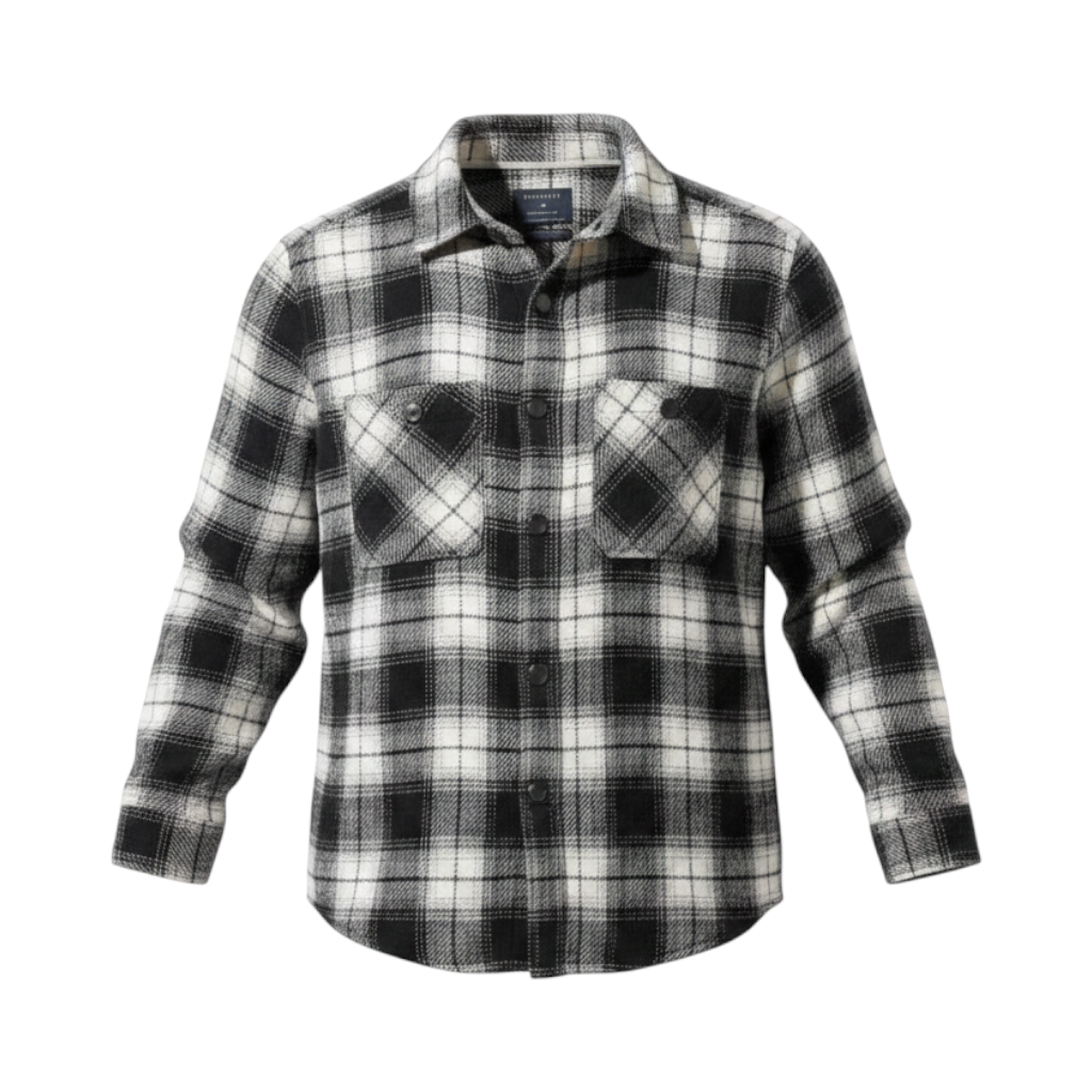Black & White Plaid Flannel Button-Up Shirt