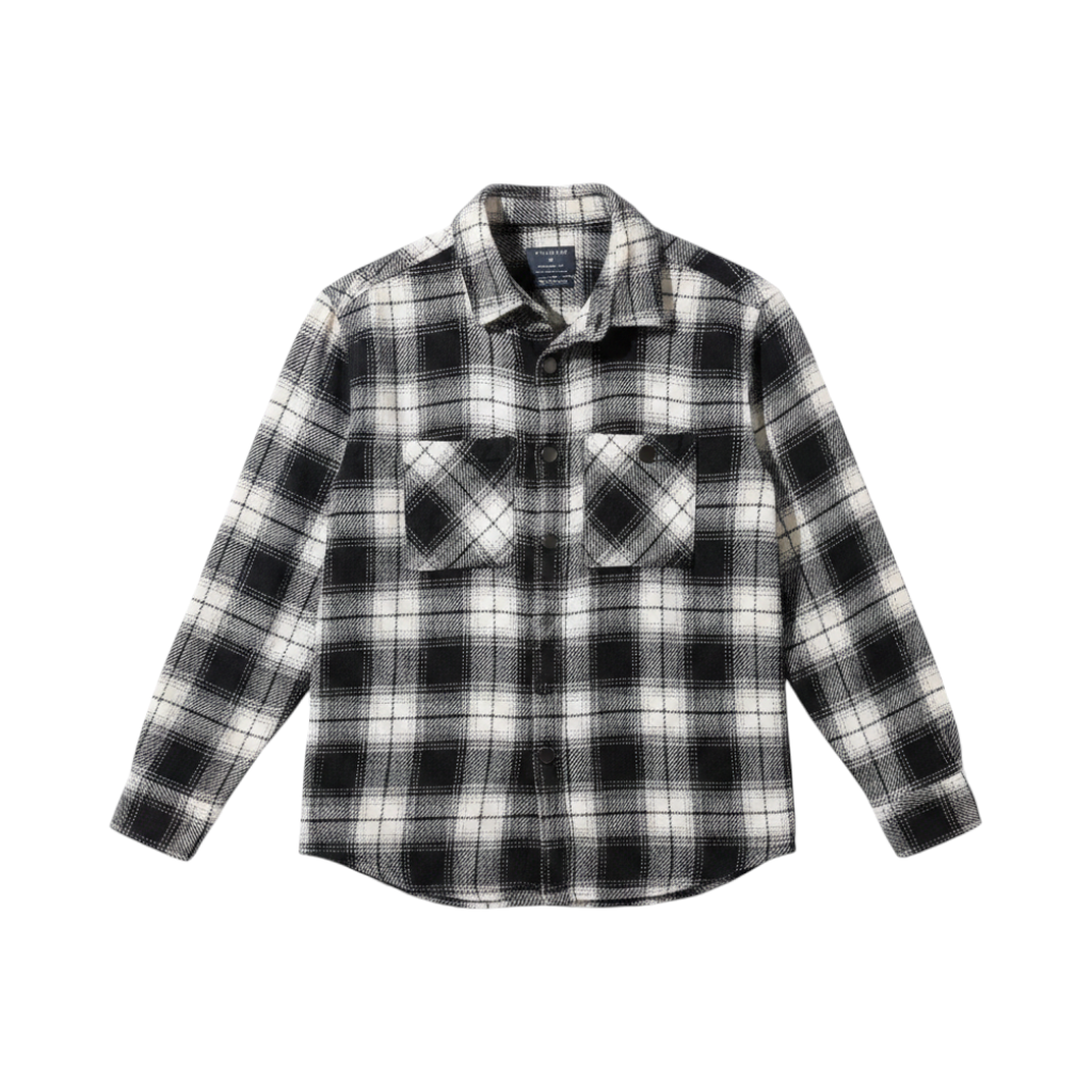 Black & White Plaid Flannel Button-Up Shirt