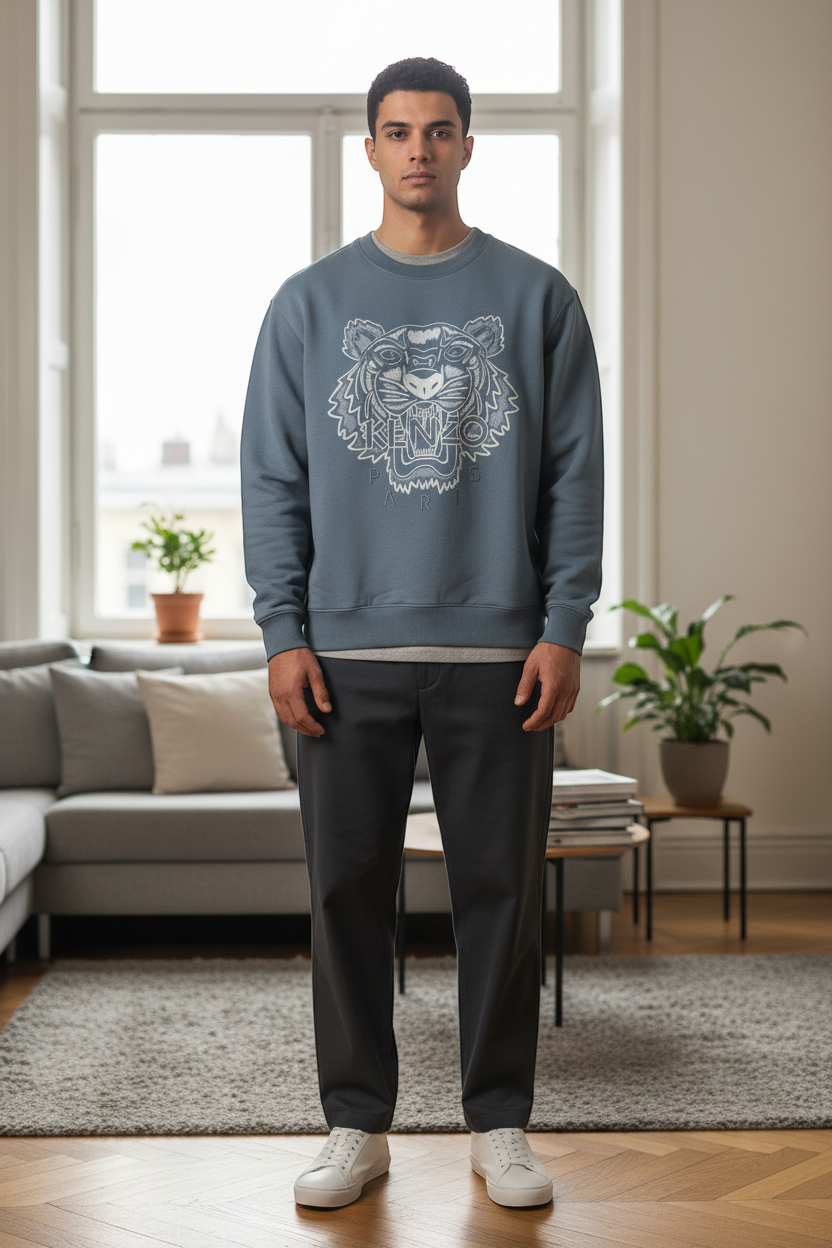 Kenzo Slate Blue-Gray Tiger Sweatshirt